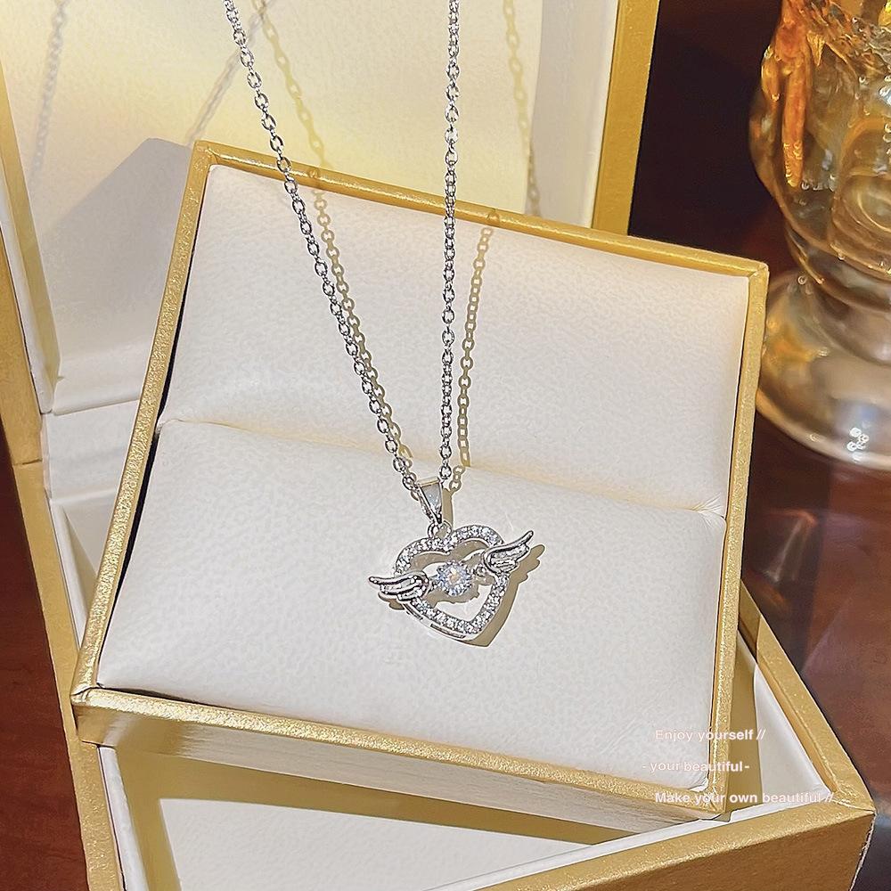 Smart angel necklace jewelry girl niche inlaid zircon love pendant light luxury exquisite titanium clavicle chain.
