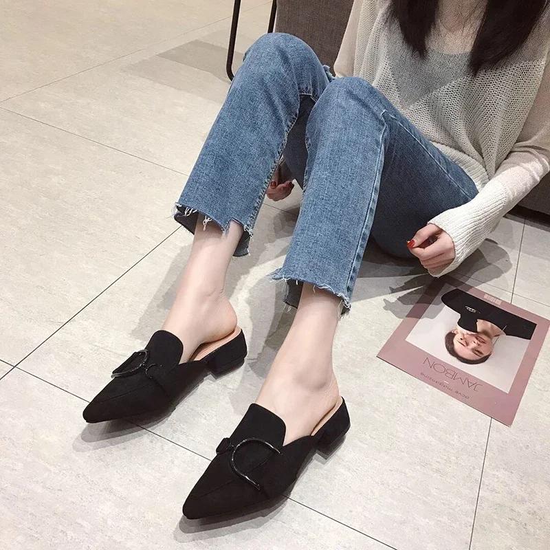 Fashion Female Shoes Cover Toe Butterfly-Knot Mules For Women 2024 Slippers Casual Square heel Loafers Slides  New Luxury Pointed