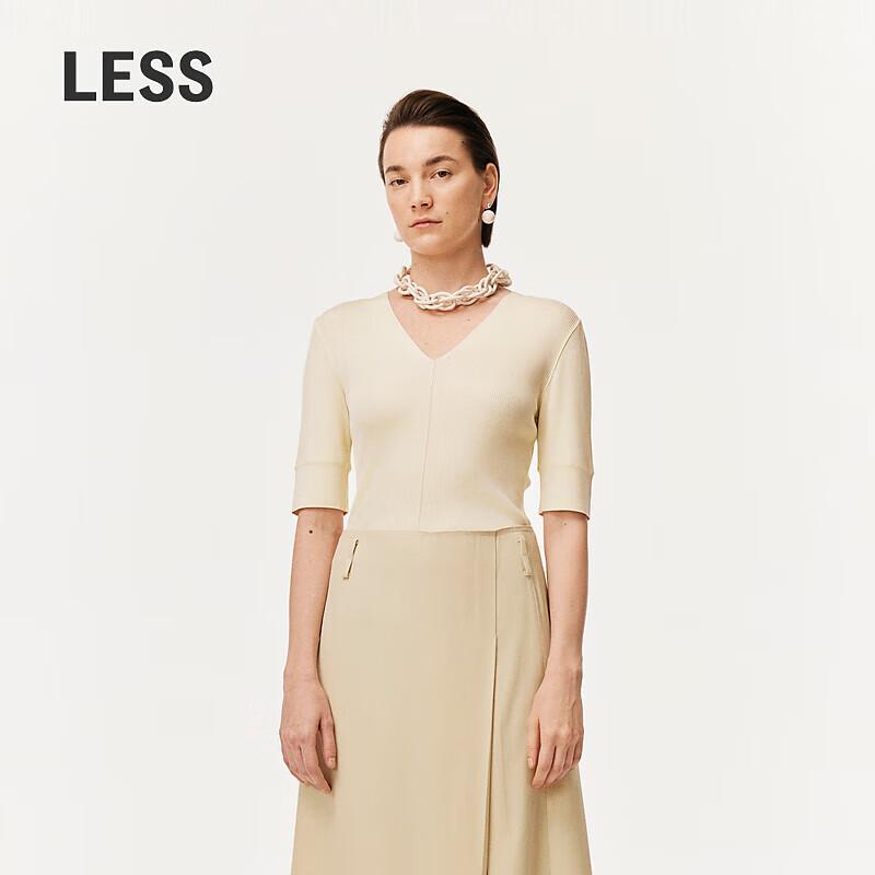 LESS 2024 Spring Silk Short-Sleeve V-Neck Knit Sweater S