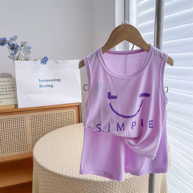 

Summer new children s vest thin boys and girls cool print bottomed sleeveless top 80cm фіолетовий