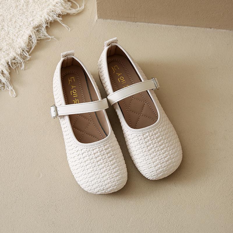 

2025 autumn new imitation woven Mary Jane shoes wear one-word buckle with soft sole small fragrant wind light mouth single shoes 40