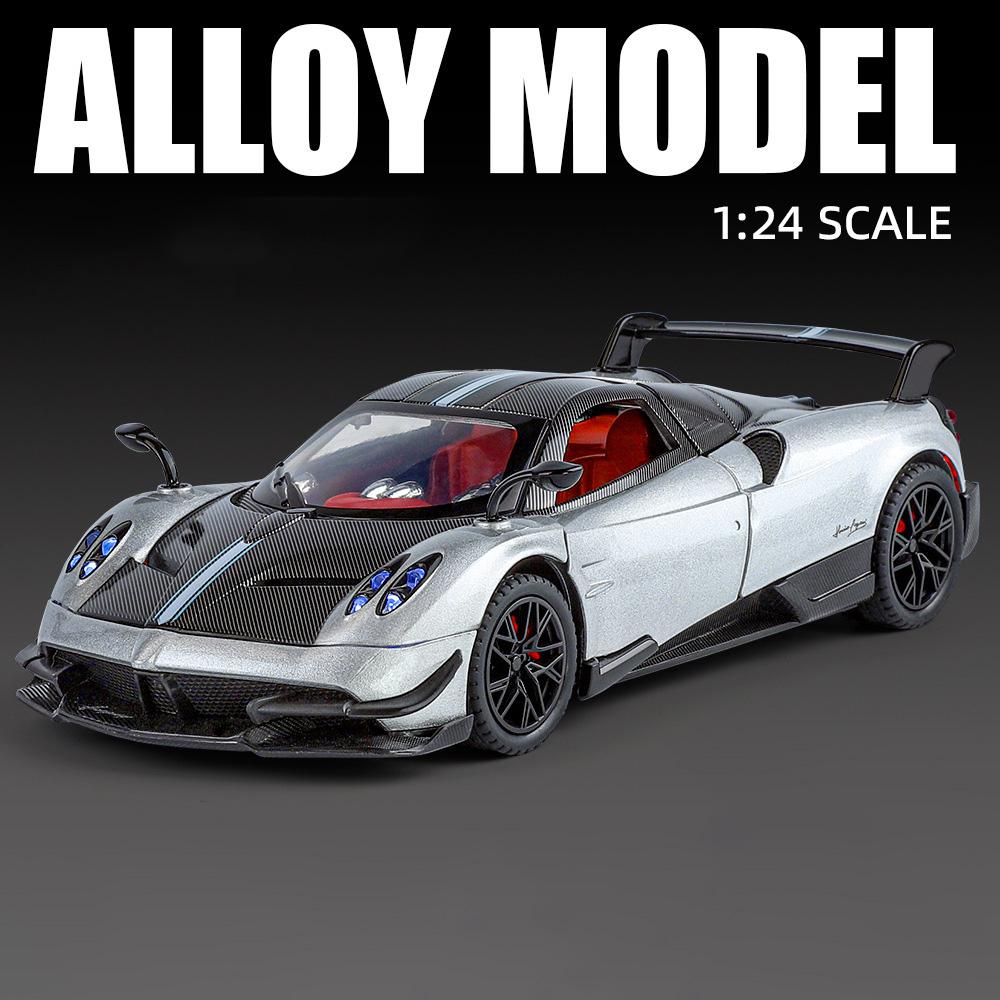 

1:24 Scale PAGANI Huayra BC Sports Car Model Toy Diecast Metal Shock Absorption Sound Light Pull Back Vehicles for Kids Gifts серебряный