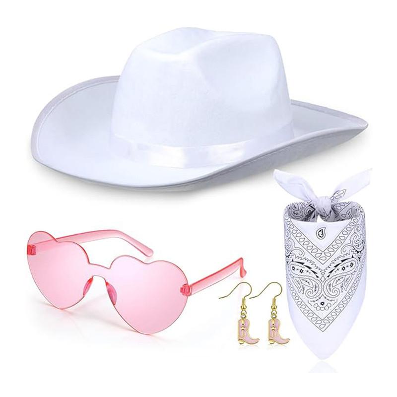 

Denim Hat Black Costume Set Earrings Heart Glasses Halloween Christmas Supplies білий