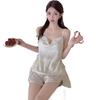 Lyocell pajamas with chest pads women's summer sweet small fresh floral bow suspenders shorts two-piece loungewear