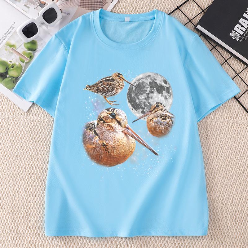 Three Meep Bird Moon T Shirt Unisex Unisex Galaxy Tee Casual Round Neck Printed Cotton Short Sleeve Tees Pullover Birder Gift