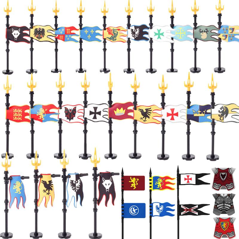 Military Building Blocks Solider Figures Medieval Crusaders Jerusalem Black Hawk Red Lion Knights Accessories Flags Vest MOC