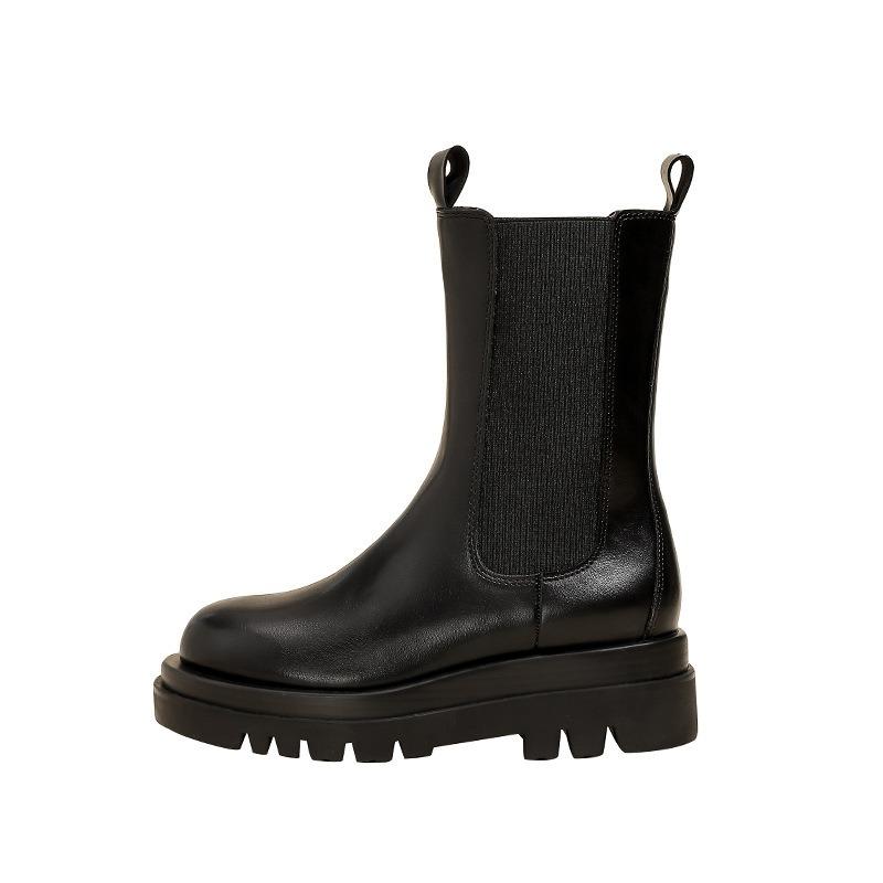 

Skinny low tube Chelsea boots velvet thick-soled British knight boots autumn and winter round head thick heel cigarette tube short boots women 35 чёрный