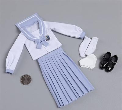 Figura Escala CDToys CD031 Azul Claro Fashionable Linda Estudante Colegial Versão Saia Longa Pura Uniforme de Marinheiro e Conjunto de Sapatos e Cabeça Não