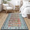 Teal Area Rug Small Rugs Boho Machine Washable Rugs Non Slip for Entryway Kitchen Bathroom Bedroom Vintage Soft Low-Pile Blue Flowers Colorful