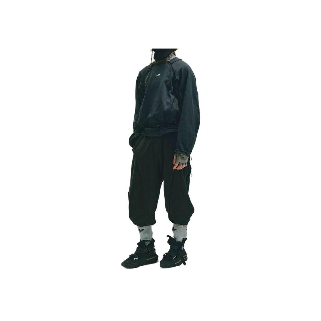 Adidas Originals X Hamcus Collaboration FW23 Solid Color Small Logo Cut Round Neck Pullover Sweatshirt Unisex Sweatshirt Black IS0647