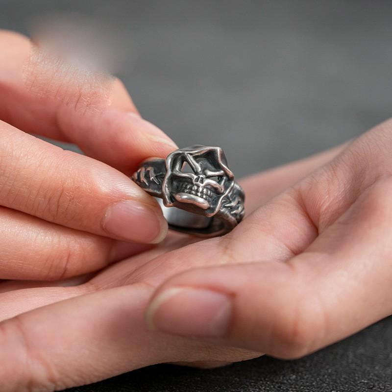 Adjustable Open Ring Men Women Vintage Punk Skull Dragon Design Plated Geometric Statement