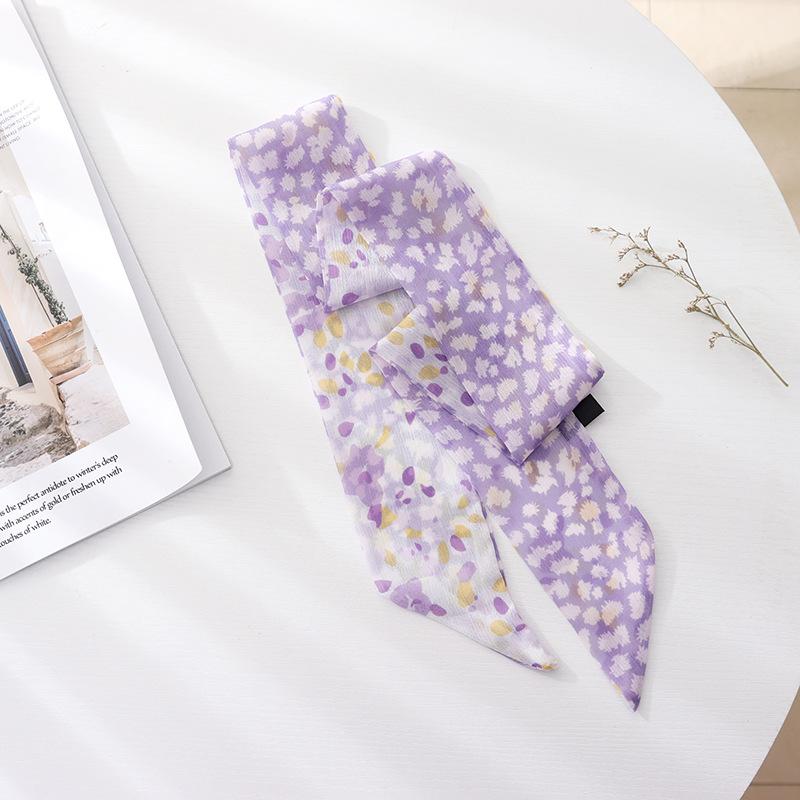 Nowy Styl Lato Francuski Retro Fioletowy Włosy Związane Mały Kwiatowy Długi Jedwabny Szal Opaska Plecione Włosy Szyfonowa Cienka Wstążka Szal