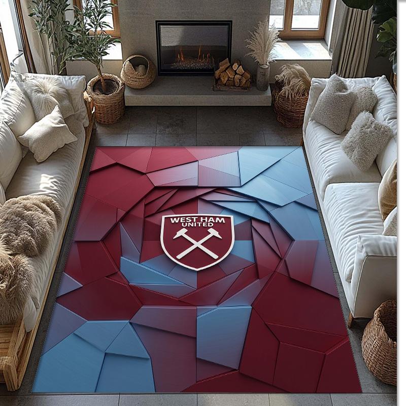Tappeto in Velluto di Cristallo con Stampa del West Ham United Football, Comodo Assorbente d'Acqua Antiscivolo Tappeto per Pavimenti Interni