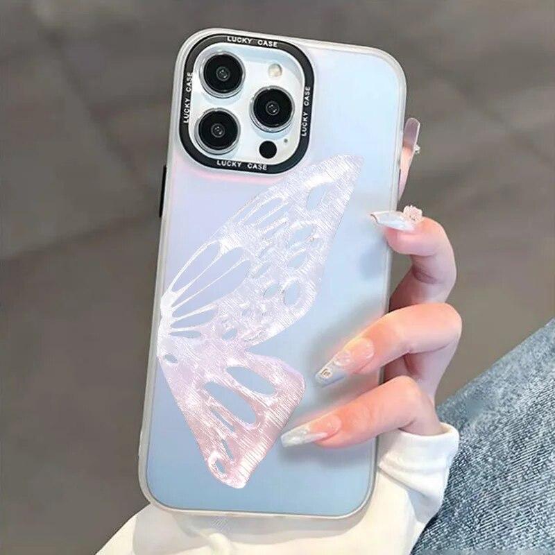 Pouzdro na telefon s motýlem pro iPhone 13 12 11 15 Pro 14 Pro Max XR XS X 7 8 14 15 Plus SE SE2 SE3 Silikonový měkký gradientní laserový kryt