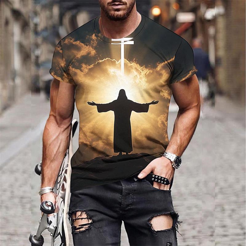 Jesus Christ Cross 3D Print T-Shirts Summer Men Women Casual Streetwear Oversized O-Neck T-shirt Men's Tees Tops Clothing