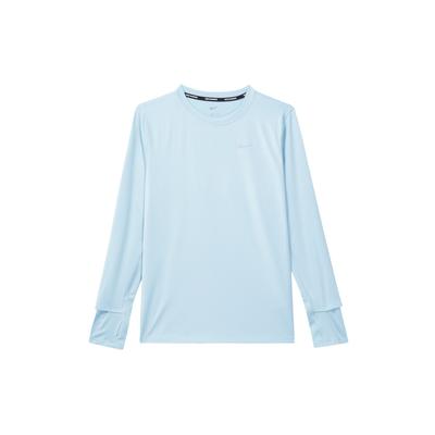 American Vintage Langarm-T-Shirt mit Logo-Print und Rundhalsausschnitt, schnelltrocknend, Damen-Oberteile, Joyful-Ocean-Blue Silver DX0309-442