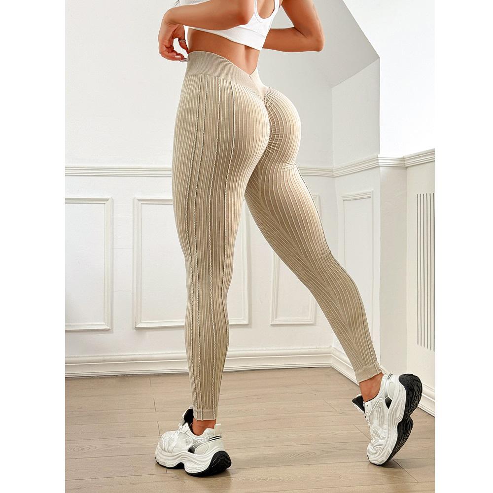 Women Seamless Gym High Waist Yoga Leggings Booty Lifting Outdoor Sports Tight Solid Striped Fitness Pants Exercise Yoga Pants