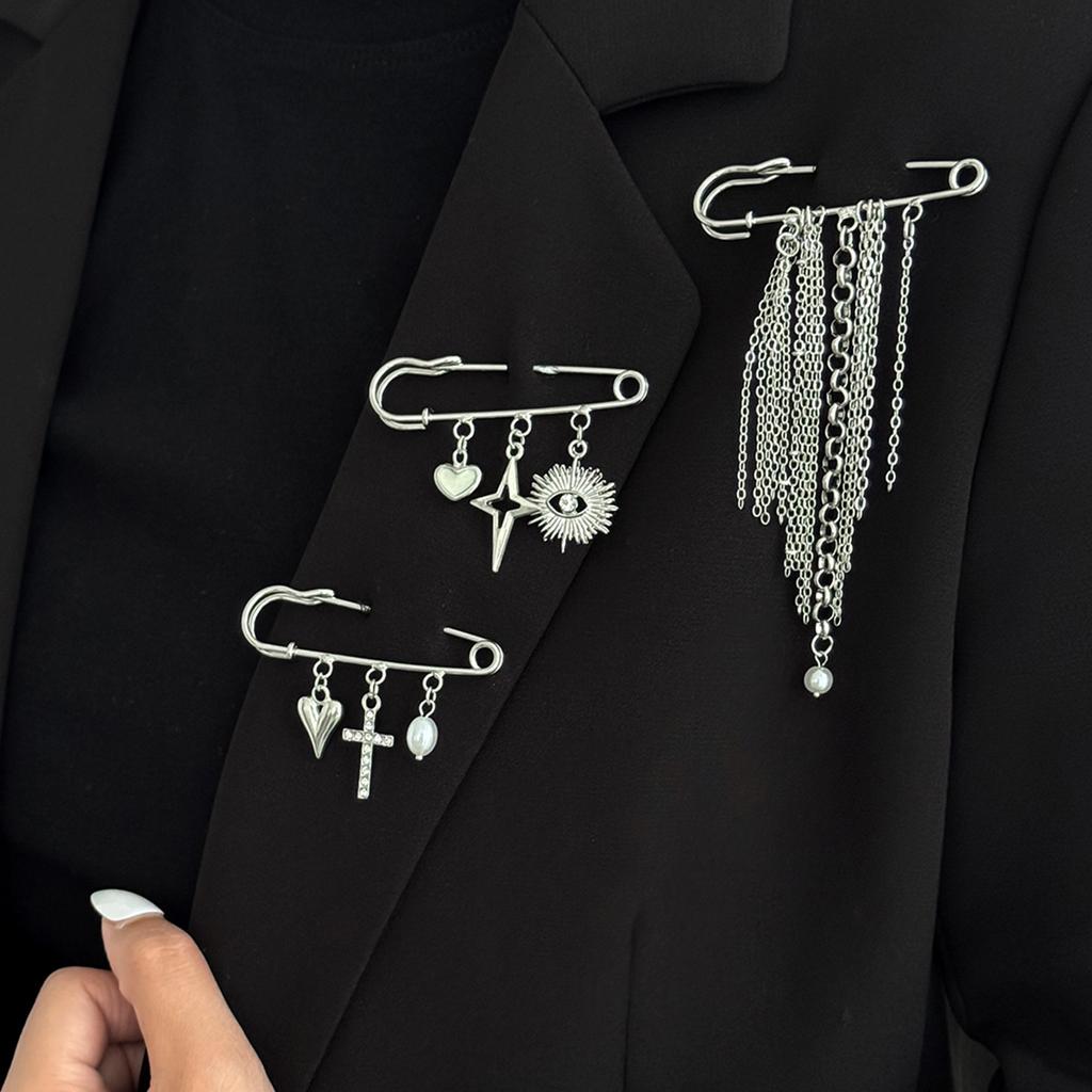 Love Cross Pendant Suit Brooch Decoration, Imitation Pearl Fringed Chain Pin Pants Anklet