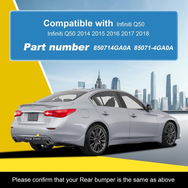 Car Rear Bumper Tow Hook Cover Compatible with Infiniti Q50 2014 2015 2016 2017 2018 Trailer Cover Cap 850714GA0A 85071-4GA0A Small Lid Towing Eye