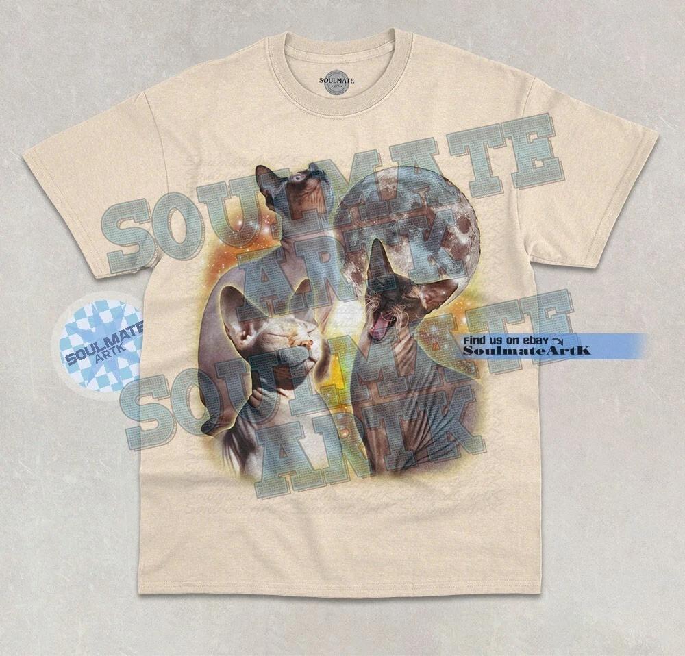 Three Sphynx Moon T-Shirt Three Moon Cute Bold Cat Funny Meme Graphic Shirt S