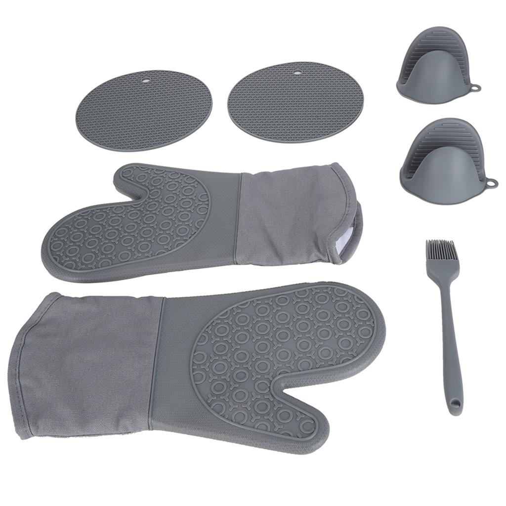 7-teiliges Set Ofen-Hitzeschutzhandschuhe Kochen Fingergriff Isolationsmatte für Küche Outdoor