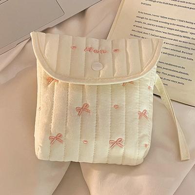 Cute Bow Period Bag Large Capacity Portable Sanitary Napkin Storage Bag Multifunctional Mini Coin Purse Women