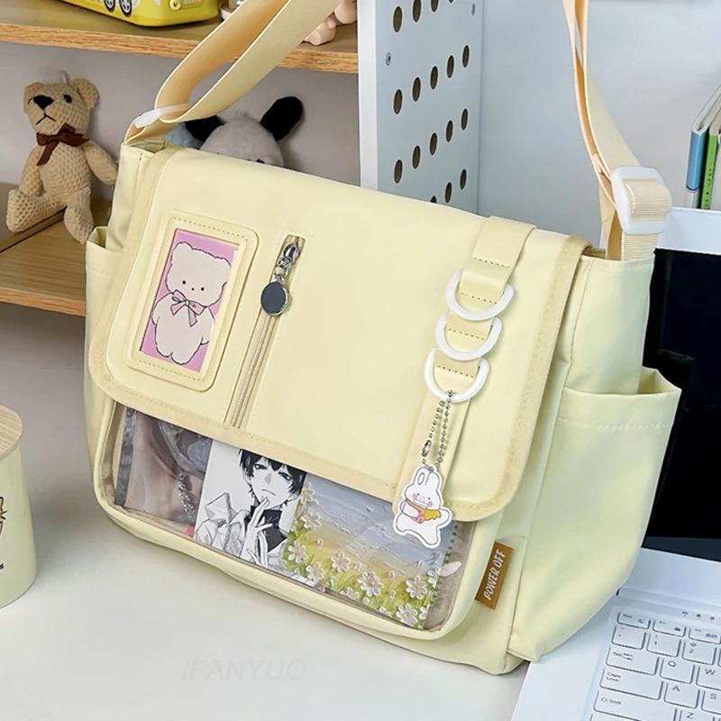 Japanese transparent crossbody bag Harajuku-style girlish satchel Charming DIY badge display panel Fashionable shoulder bag