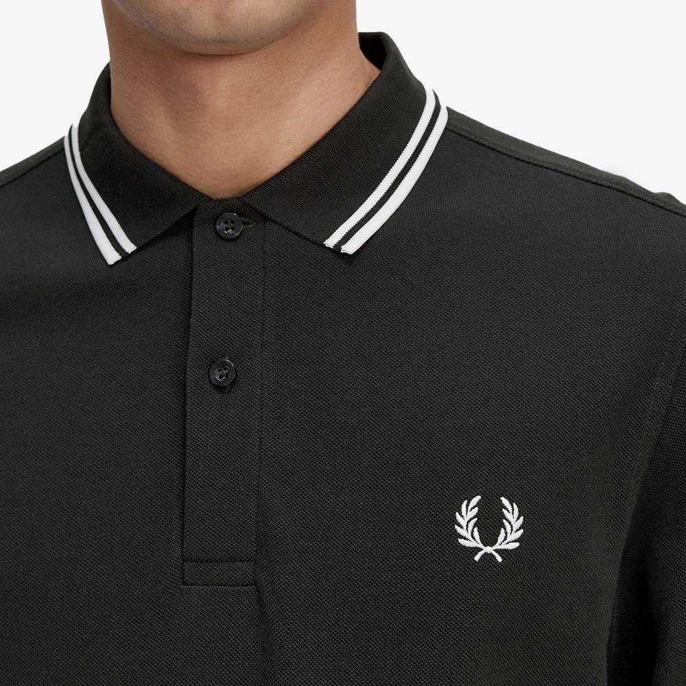 Fred Perry [M3636] Long Sleeve Twin Tip Fred Perry Shirt - Night Green/Snow White M3636-T50