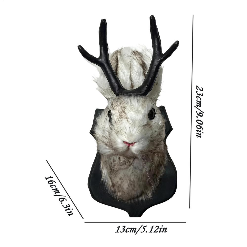 3D Antlers Rabbits Head Statue Wall Decor 3D Lightweight Realistic Sculpture Animal Sculptures Decoration For Living Room