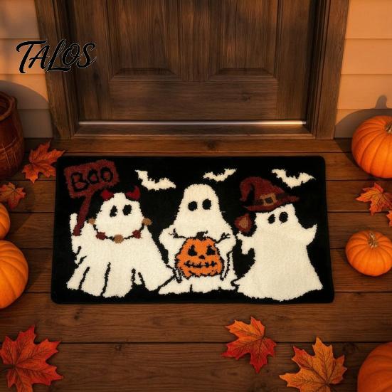 Absorbent Living Room Carpet Halloween Bath Mat, Pumpkin Ghost Bat Pattern Bathroom Rug, Non-slip Backing Door Rug Machine Washable Non-Slip