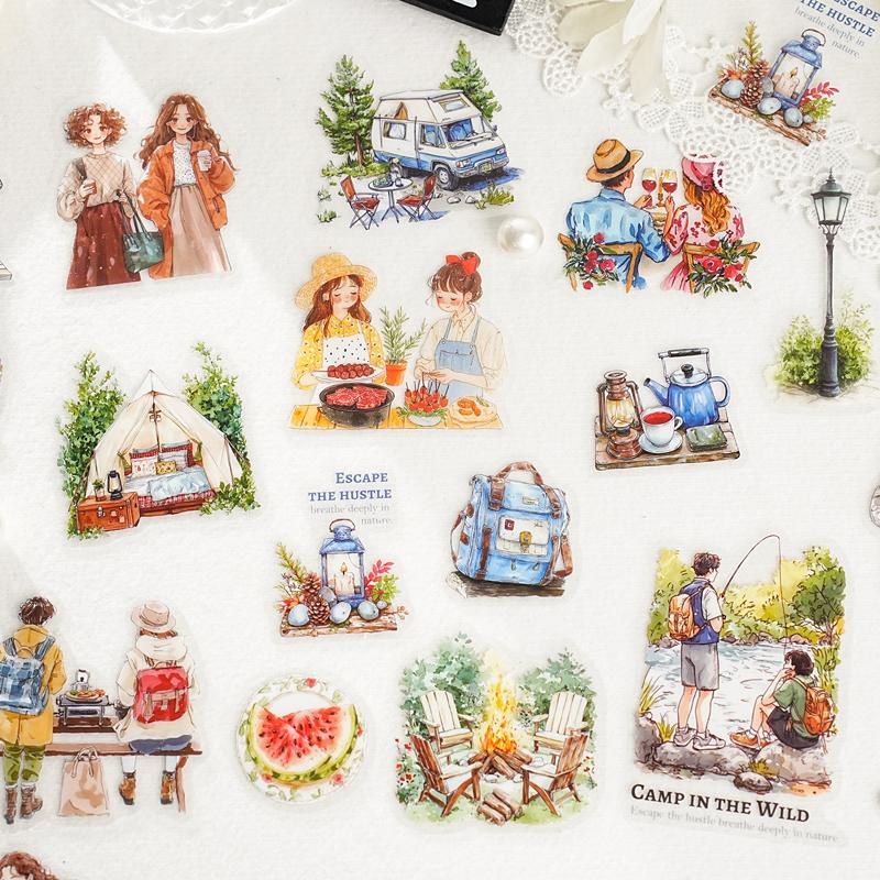 30PCS PET Decoractive Material Sticker Pre-Cut Journaling Sticker Scrapbook Kit Junk Journal Supplies Aesthetic Crafts Stickers