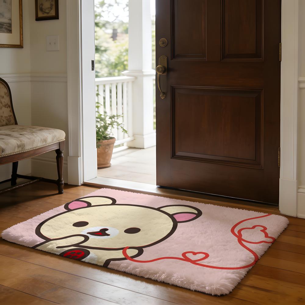 Cute Cartoon RRilakkuma Lovers Floor Mat Soft Flannel Absorbent Mat Non-Slip Rug Home Bedroom Bathroom