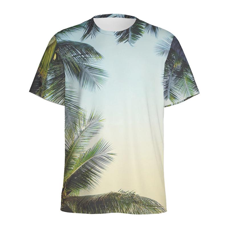 Fresh Coconut Palm 3D Digital Printed Men's Fashion Trendy Round Neck Short Sleeved T-shirt