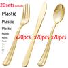 Gold Plastic Silverware - Disposable Gold Utensils - Heavyweight Plastic Cutlery set- Forks, Spoons, Knives
