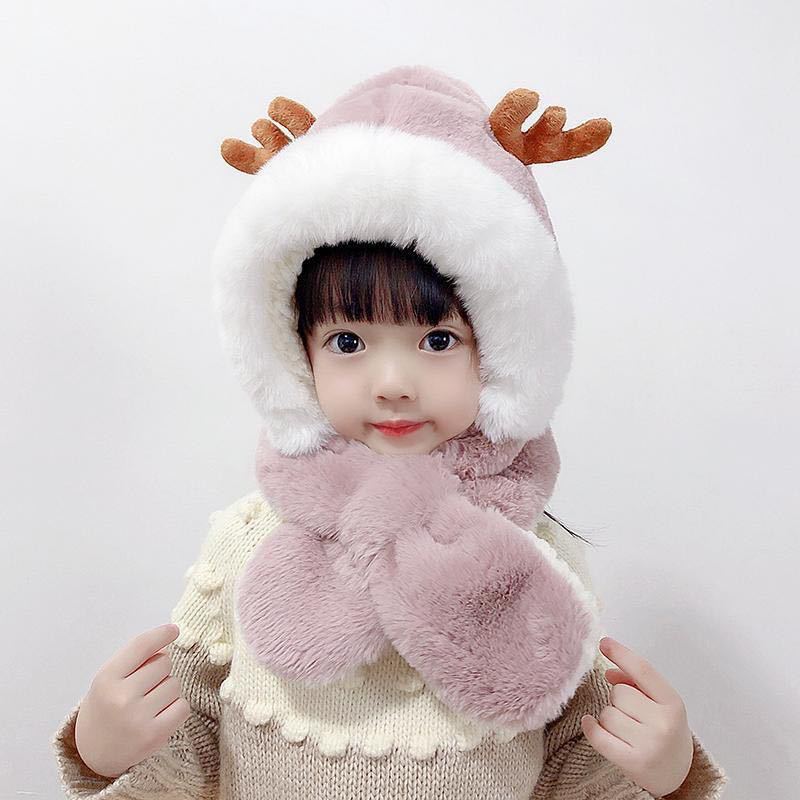 Children's hats and scarves integrated autumn and winter boys and girls antler hats thickened baby windproof warm hats thickened to keep warm