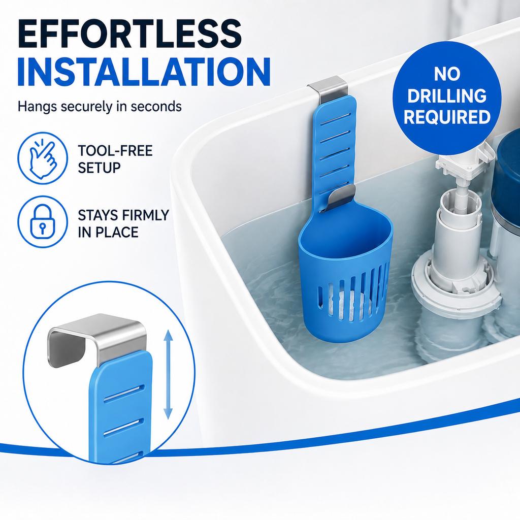 Hanging Toilet Tank Cleaning Tablet Holder Adjustable Silicone Basket with Metal Hook for Bathroom Toilet Bowl Cleaning