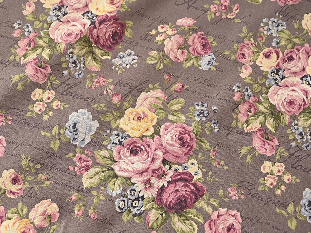 Retro Rose Printed Cotton Linen Fabric for DIY Patchwork
