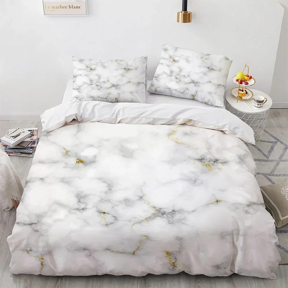 Beding Soft Duvet Cover Set White plus Black Marble 3 Piece-10 -TC Premium Microfiber Down Warm Comforter Comfortable Quilt Cover featuring Ziper
