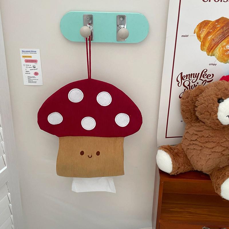 Cute Mushroom Tissue Box Wall Mounted Bathroom, Kitchen Fabric, Paper Drawer, Household Bedroom, Bedside Storage, Hanging Bag
