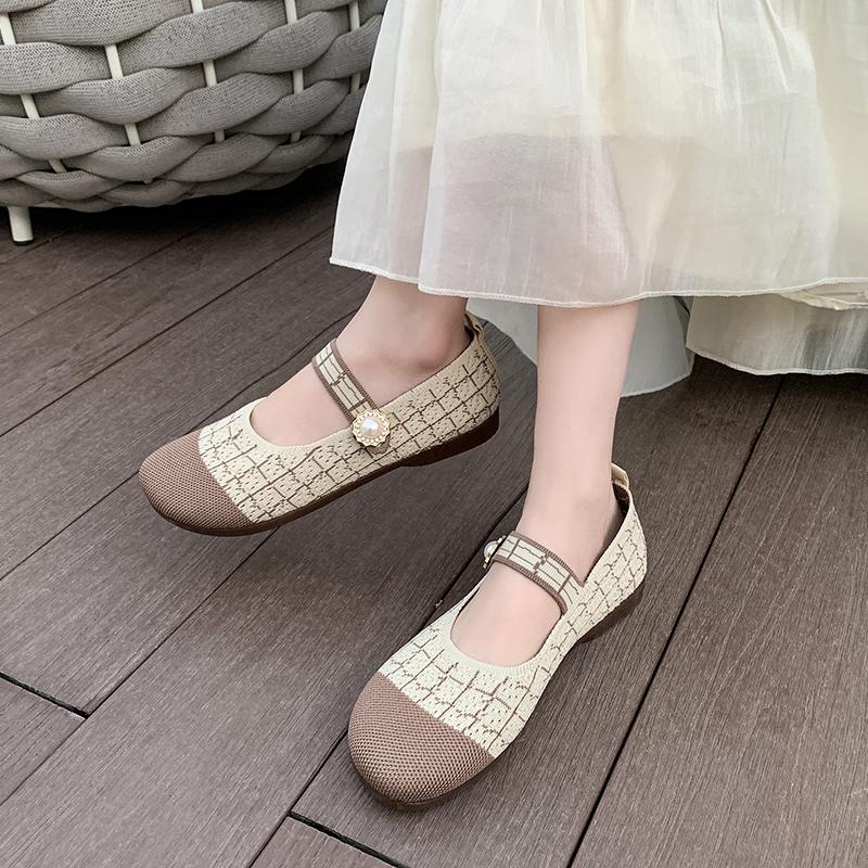2024 Spring/Summer Ballet Flat Shoes Women's Casual Shoes Flat Heels Anti Slip Fashion Versatile Knitted Women's Shoes