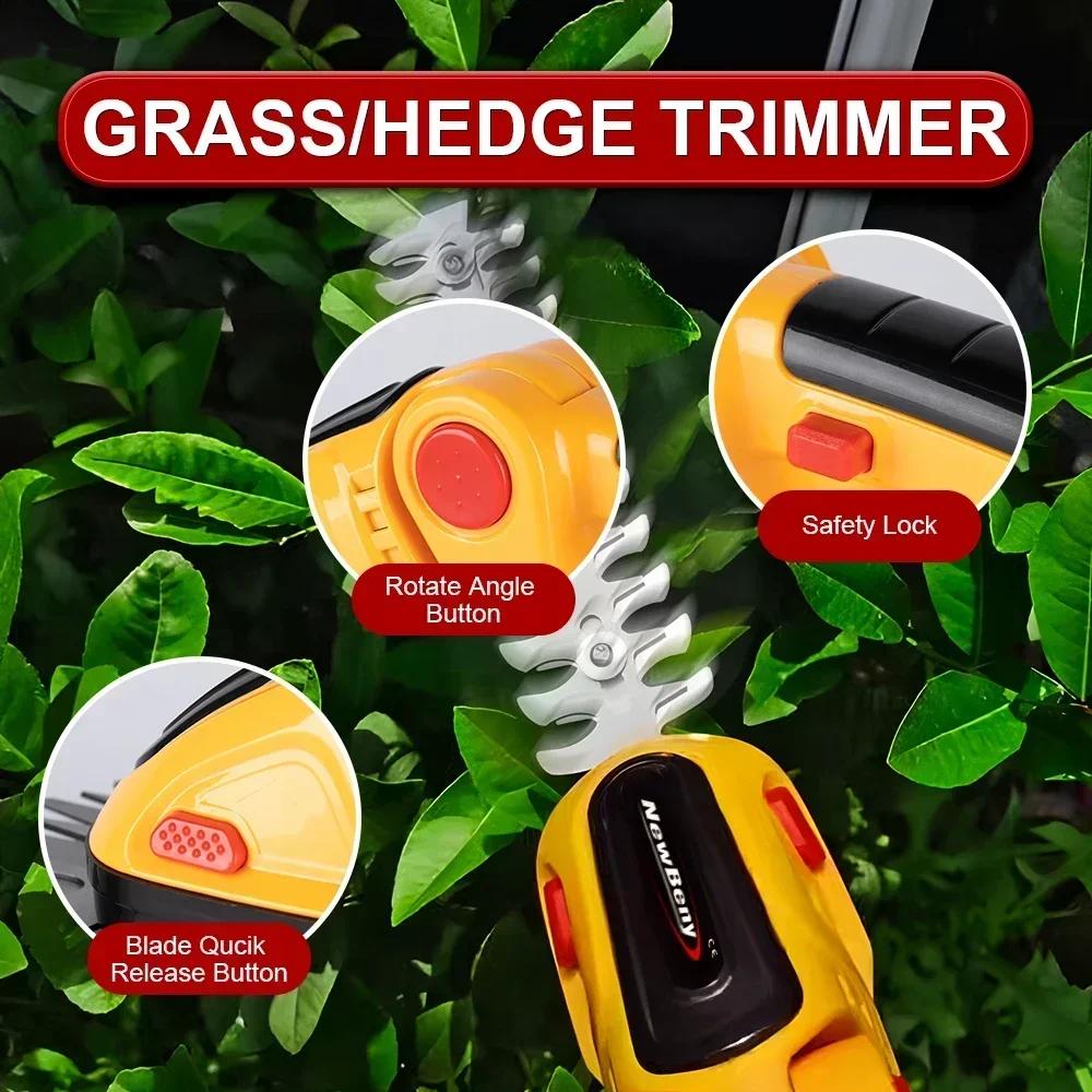 2 IN 1 Cordless Electric Hedge Trimmer 20000RPM Rechargeable Handheld Household Shrub Weeding Pruning Mower Garden Tools