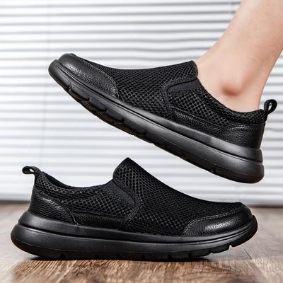 Men's Shoes Summer Mesh One-pedal Casual Shoes Non-slip Breathable Soft-soled Black Shoes Lightweight Walking Dad Shoes Men