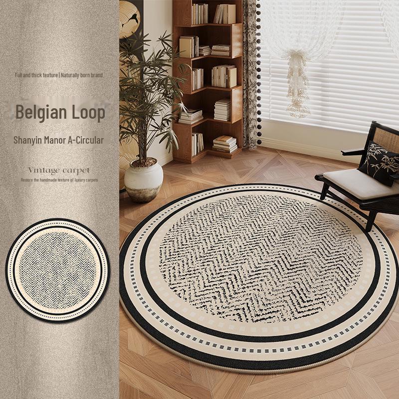 "2025 French Retro Round Living Room Carpet: Light Luxury, High-End, Dirt-Resistant Mat for Sofa, Coffee Table, or Cloakroom"