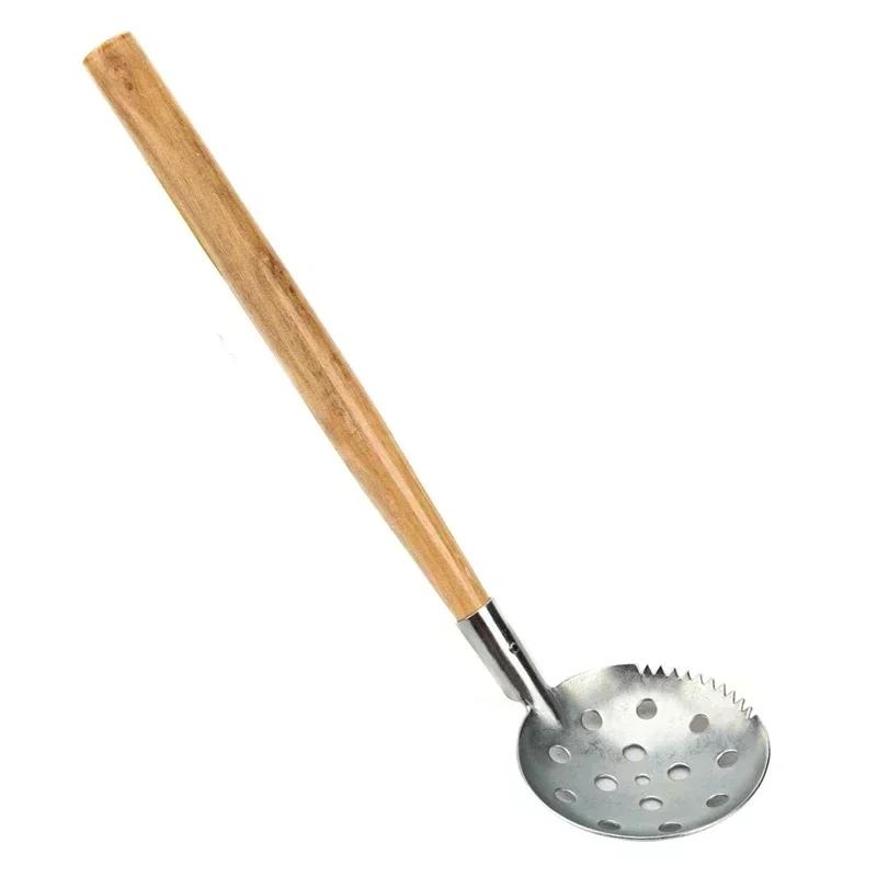 

Winter Ice Fishing Equipment Toothed Iron Long Handle Wooden Handgrip Ice Scoop Outdoor Multi-tool Accessory for Cold Weather