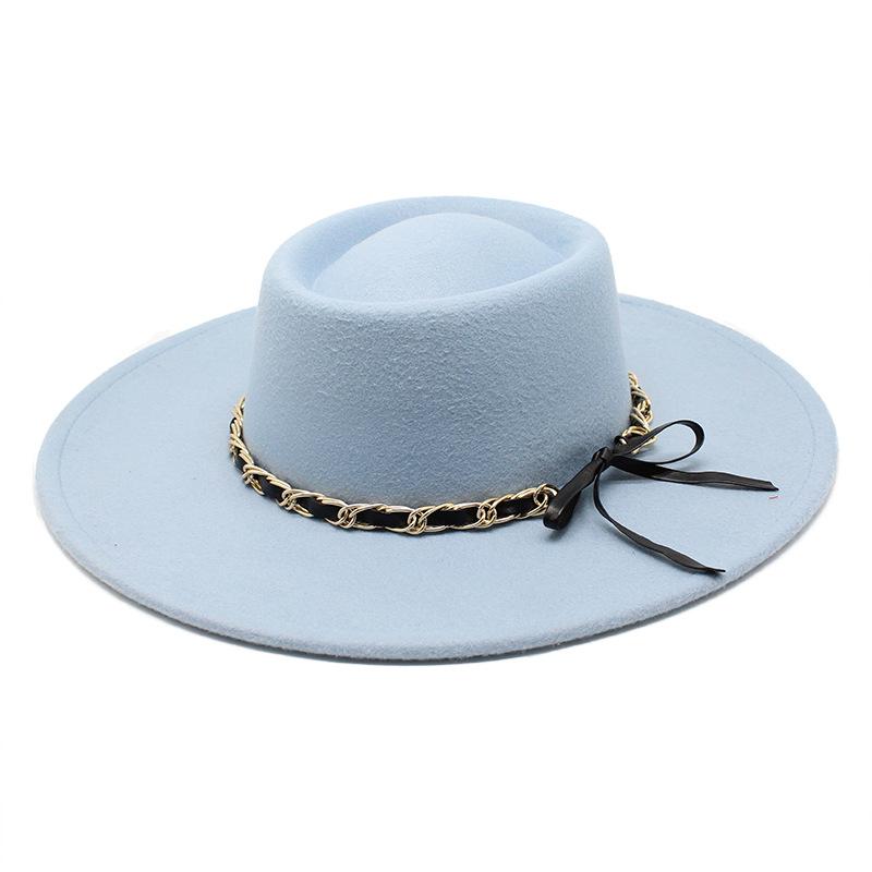 

British Convex Dome Big Eaves Hat Men S And Women S Vintage Wool Hat Felt Hat Versatile Trendy Top Hat M（56-58cm） небо синє кольору
