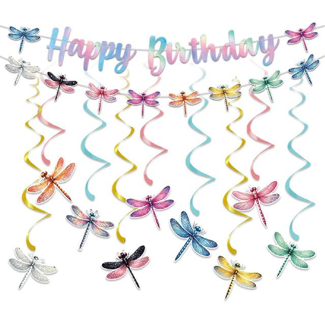 9 Pcs Dragonfly Hanging Swirls 2 Pcs ect Birthday Banners for Dragonfly Party Decorations Dragonfly Birthday Party Supplies