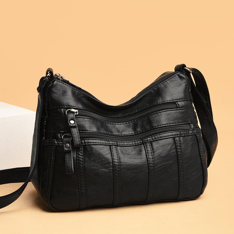 Fashi Soft Leather Crossbody Bags for Women 2026 Casual Female Multi Pocket Messenger Bags Retro Handbags Ladies Shoulder Bags