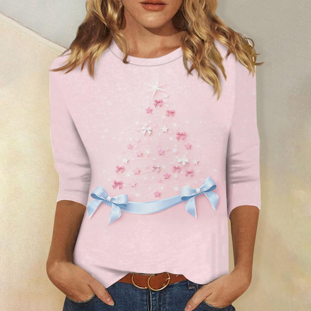 Dames Losse Comfortabele Casual Mode V-Hals Kerstprint Lange Mouw Hoodie