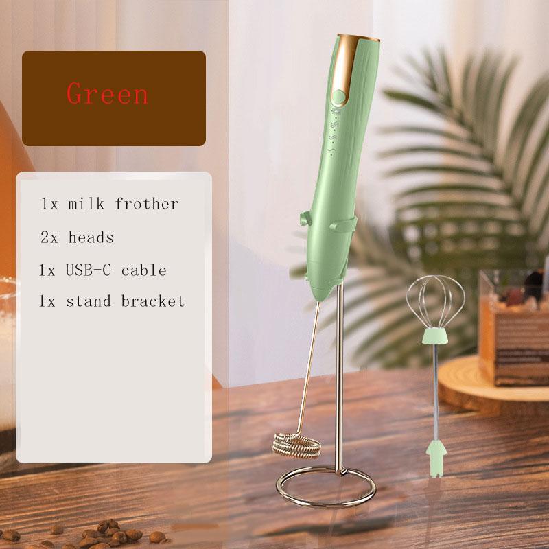 

Hand Mixer Milk Frother for Coffee Matcha Handheld Foam Maker Electric Whisk Drink Mixer Rechargeable Egg Beater With Stand зелёный