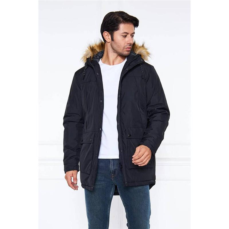 

Мужское длинное пальто с капюшоном, черное